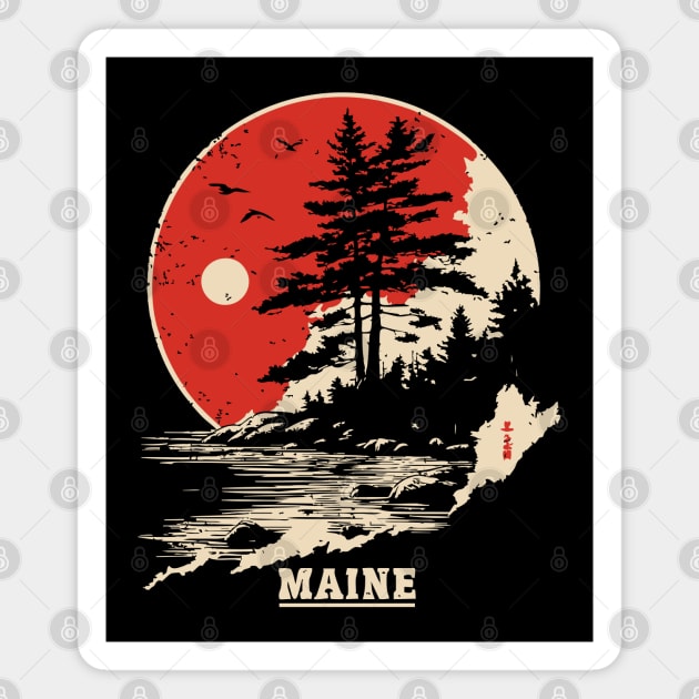 Vintage Maine Coastline Japanese Art Style Travel Magnet by TuncGK